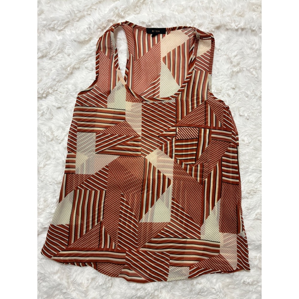Mine‎ Womens Geometric Abstract Print Racerback Tank Top Rust Cream Small